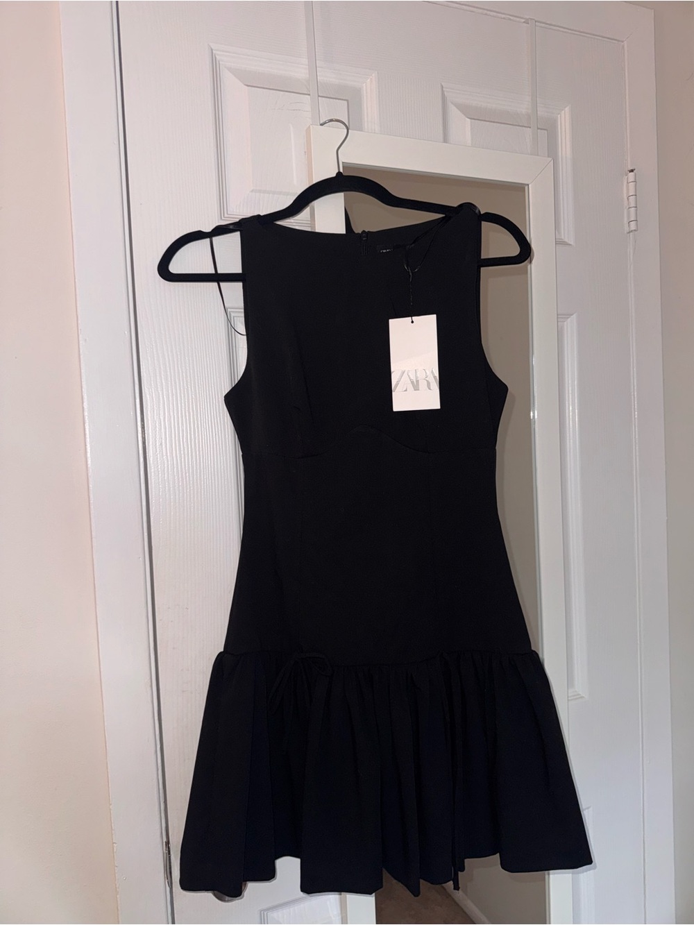 ZARA Black Sleeveless Ruffle-Hem Mini Dress